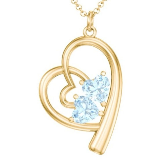 NWT Intertwined Heart In Heart Pendant with 2 Gemstones - Picture 3 of 4